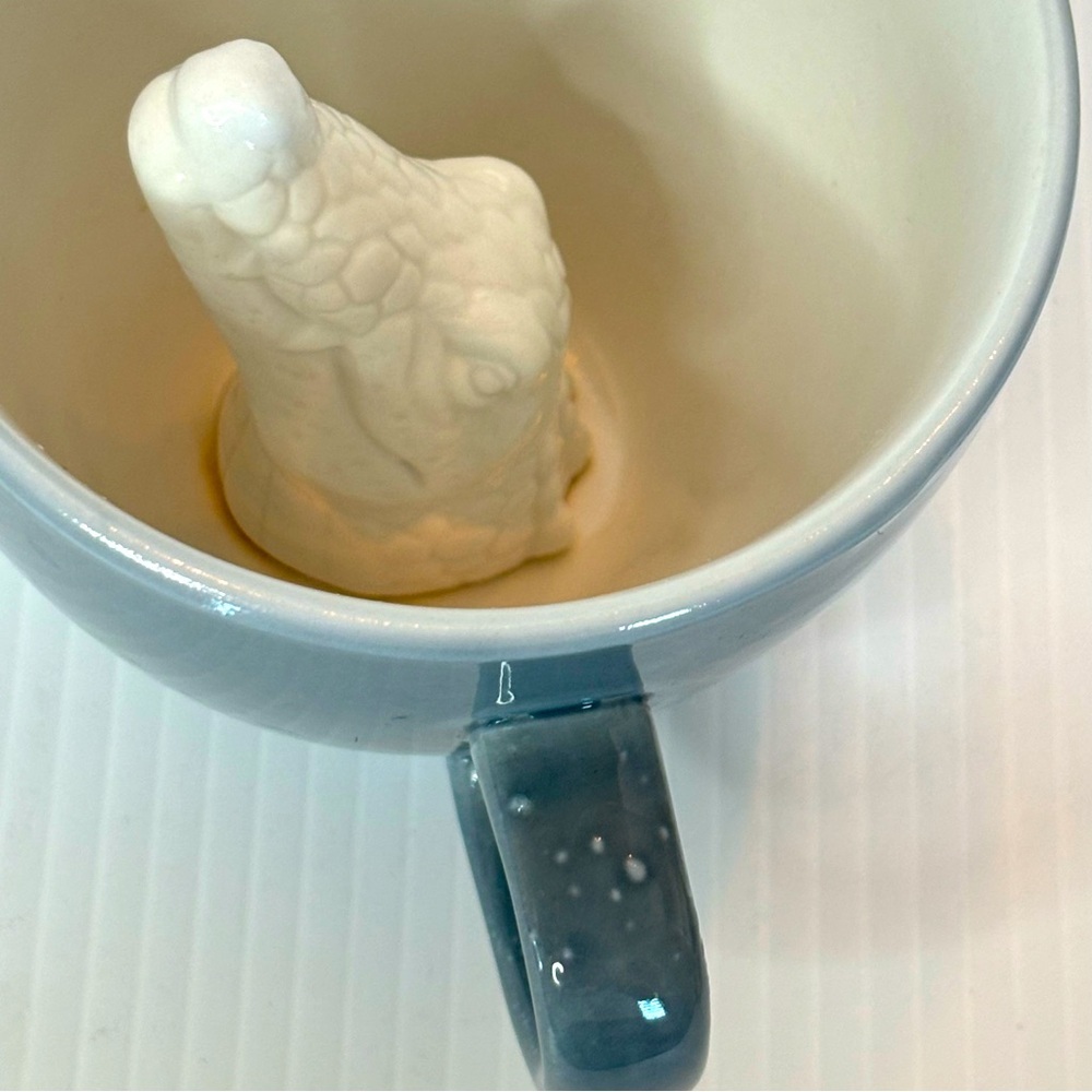 Creature Cups Gray w/ White Alligator Head Inside Funny Prank Ceramic Mug 12 oz.